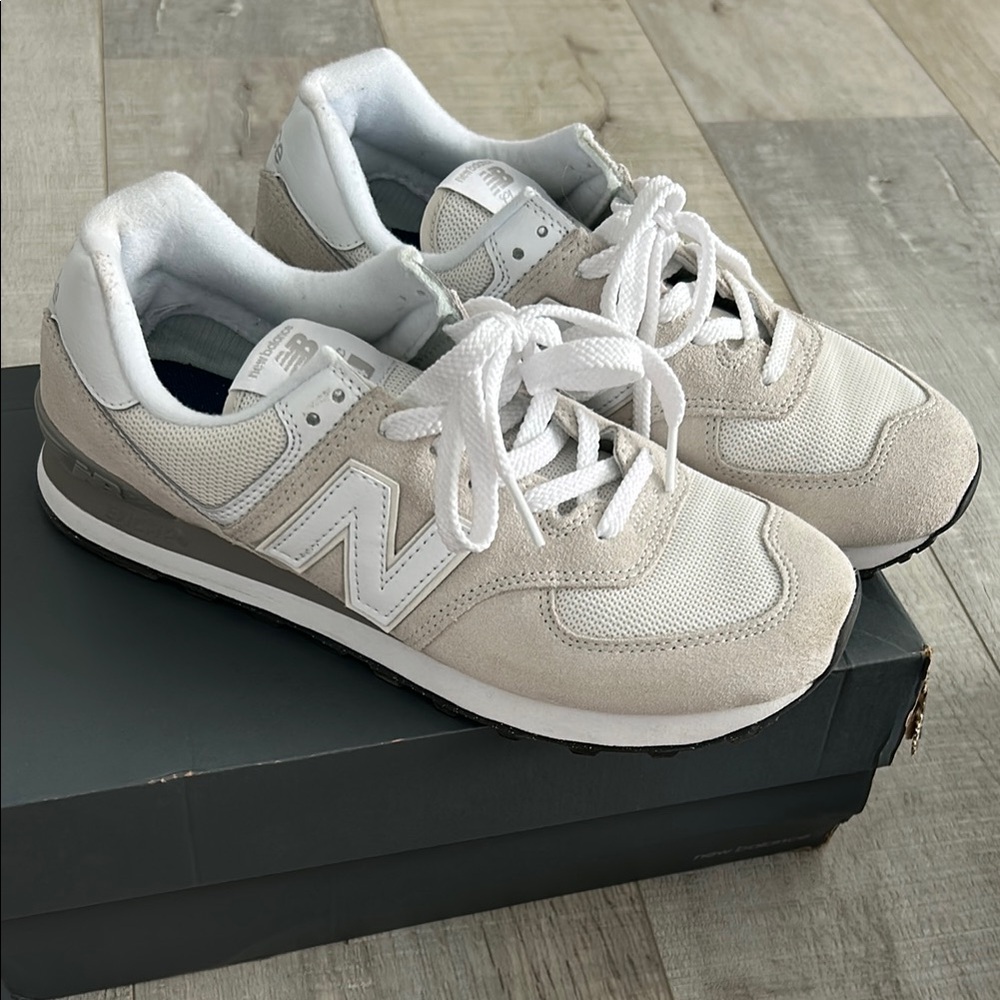New Balance Cream and Gray Athletic Shoes